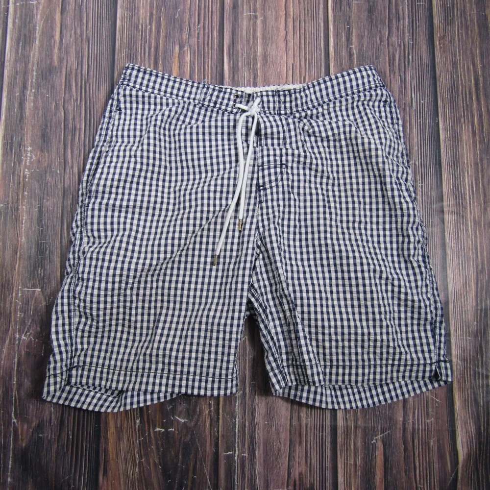 Trunks Surf & Swim Co. Mens L Blue Check Swim Trunks Lined Drawstring Pockets